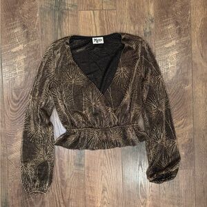 Show Me Your Mumu Patterned Long Sleeve Low Cut Blouse